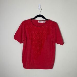 Worthington Orange Red Shirt Sleeve Appliquéd Sweater Size Medium